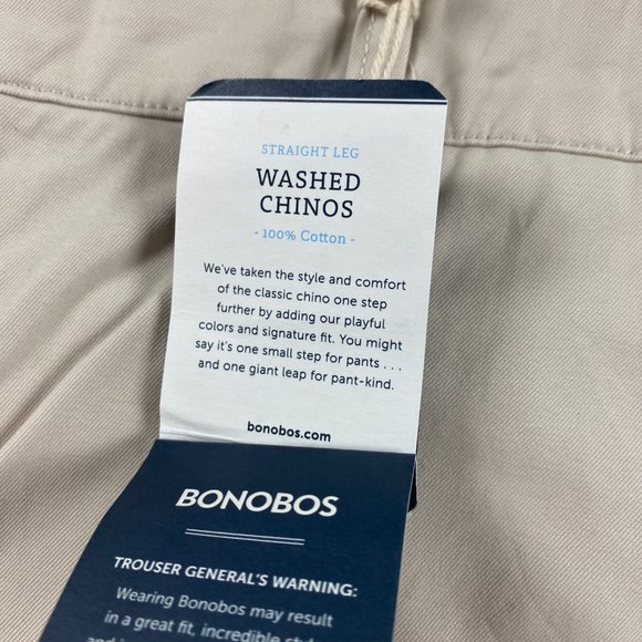 NWT Bonobos Straight Leg Washed Chinos Pants Mens 38 x 30 Stone Beige Cotton - Picture 7 of 16